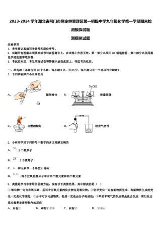 2023-2024学年湖北省荆门市屈家岭管理区第一初级中学九年级化学第一学期期末检测模拟试题含解析.doc