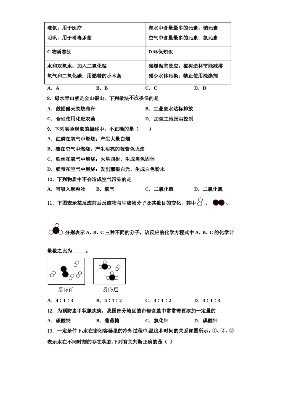 2023-2024学年湖北省荆门市白石坡中学化学九上期中质量检测试题含解析.doc_第2页