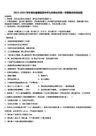 2023-2024学年湖北省襄阳四中学九年级化学第一学期期末检测试题含解析.doc