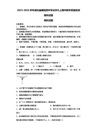2023-2024学年湖北省襄阳四中学化学九上期中教学质量检测模拟试题含解析.doc