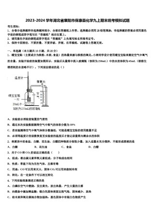 2023-2024学年湖北省襄阳市保康县化学九上期末统考模拟试题含解析.doc