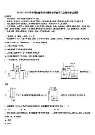 2023-2024学年湖北省襄阳市徐寨中学化学九上期末考试试题含解析.doc