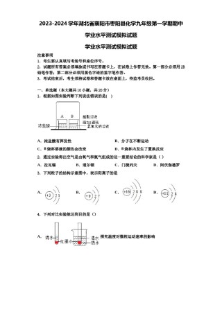 2023-2024学年湖北省襄阳市枣阳县化学九年级第一学期期中学业水平测试模拟试题含解析.doc