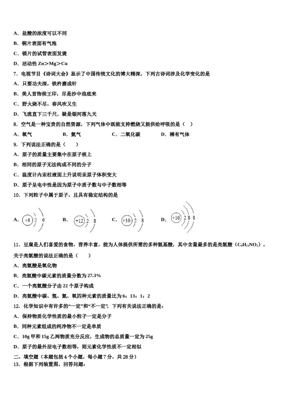 2023-2024学年湖北省襄阳市枣阳实验中学九年级化学第一学期期末经典试题含解析.doc_第2页