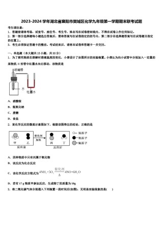 2023-2024学年湖北省襄阳市樊城区化学九年级第一学期期末联考试题含解析.doc