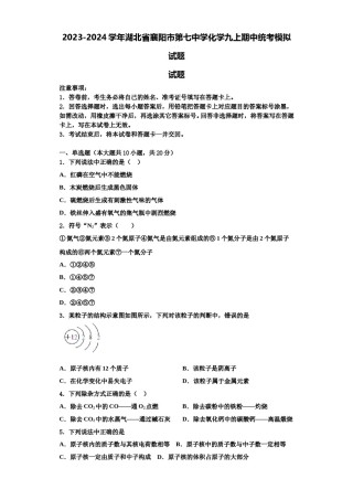 2023-2024学年湖北省襄阳市第七中学化学九上期中统考模拟试题含解析.doc