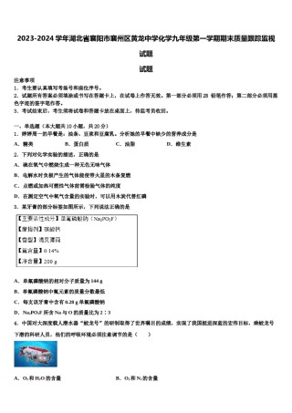 2023-2024学年湖北省襄阳市襄州区黄龙中学化学九年级第一学期期末质量跟踪监视试题含解析.doc