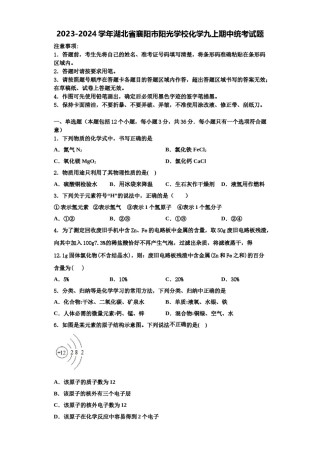 2023-2024学年湖北省襄阳市阳光学校化学九上期中统考试题含解析.doc