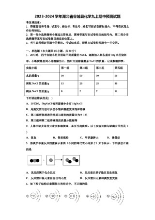 2023-2024学年湖北省谷城县化学九上期中预测试题含解析.doc