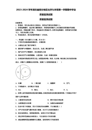 2023-2024学年湖北省部分地区化学九年级第一学期期中学业质量监测试题含解析.doc