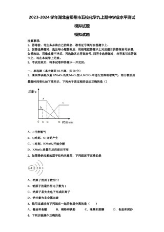 2023-2024学年湖北省鄂州市五校化学九上期中学业水平测试模拟试题含解析.doc