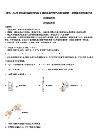 2023-2024学年湖北省鄂州市梁子湖区吴都中学九年级化学第一学期期末学业水平测试模拟试题含解析.doc