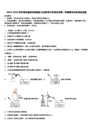 2023-2024学年湖北省鄂州鄂城区七校联考九年级化学第一学期期末达标测试试题含解析.doc