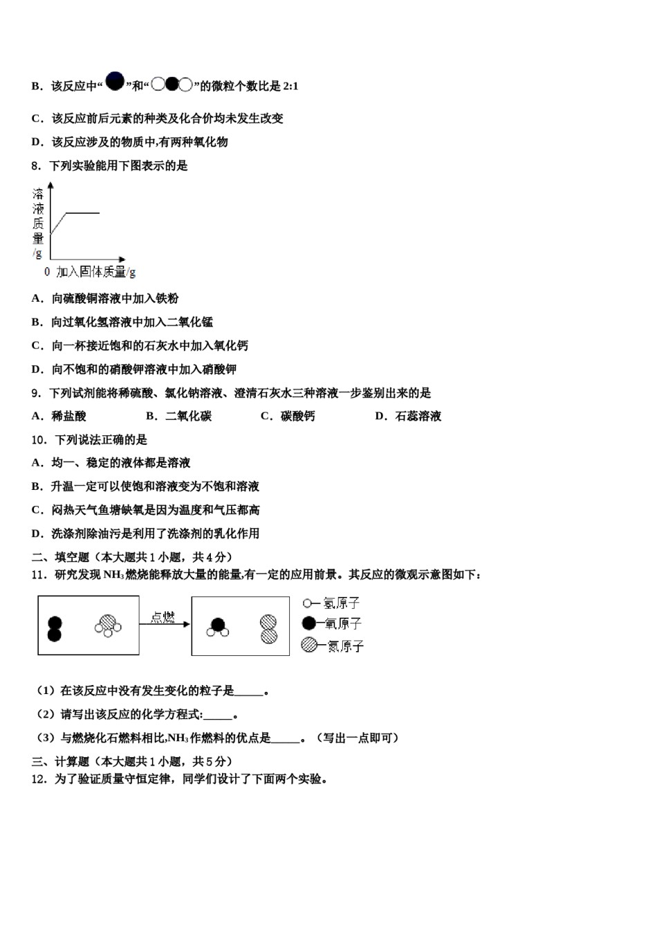 2023-2024学年湖北省重点中学化学九上期末考试试题含解析.doc_第3页