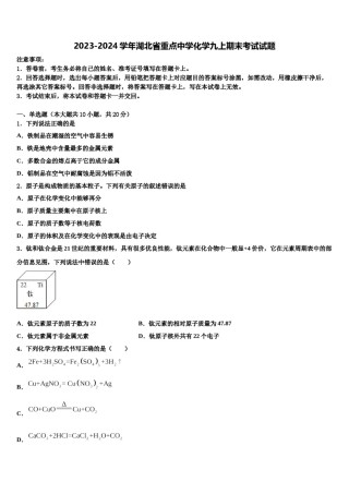 2023-2024学年湖北省重点中学化学九上期末考试试题含解析.doc
