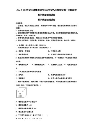 2023-2024学年湖北省随州市二中学九年级化学第一学期期中教学质量检测试题含解析.doc
