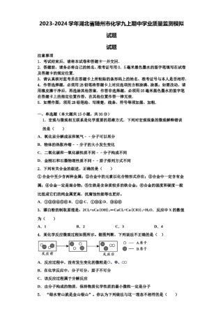 2023-2024学年湖北省随州市化学九上期中学业质量监测模拟试题含解析.doc