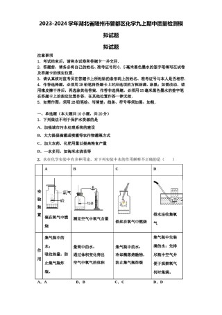 2023-2024学年湖北省随州市曾都区化学九上期中质量检测模拟试题含解析.doc