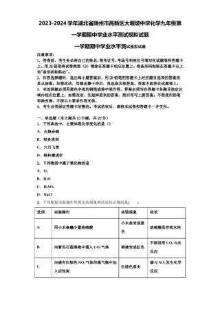 2023-2024学年湖北省随州市高新区大堰坡中学化学九年级第一学期期中学业水平测试模拟试题含解析.doc