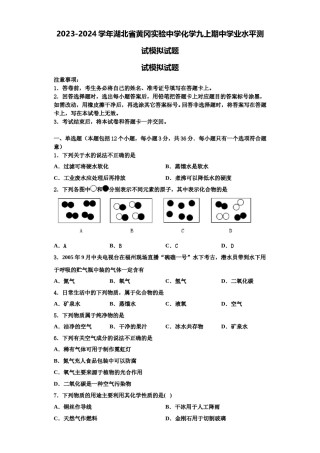 2023-2024学年湖北省黄冈实验中学化学九上期中学业水平测试模拟试题含解析.doc
