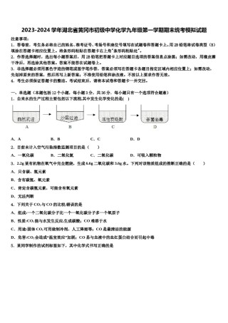 2023-2024学年湖北省黄冈市初级中学化学九年级第一学期期末统考模拟试题含解析.doc