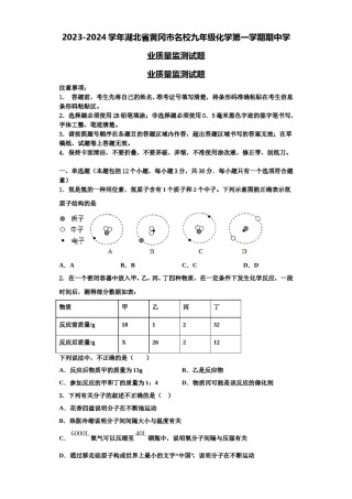 2023-2024学年湖北省黄冈市名校九年级化学第一学期期中学业质量监测试题含解析.doc