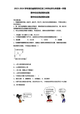 2023-2024学年湖北省黄冈市红安二中学化学九年级第一学期期中综合测试模拟试题含解析.doc