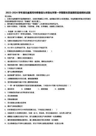 2023-2024学年湖北省黄冈市蕲春县九年级化学第一学期期末质量跟踪监视模拟试题含解析.doc