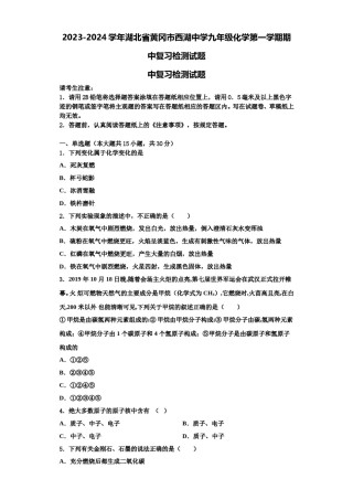 2023-2024学年湖北省黄冈市西湖中学九年级化学第一学期期中复习检测试题含解析.doc