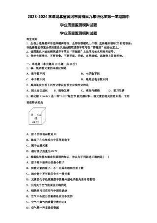 2023-2024学年湖北省黄冈市黄梅县九年级化学第一学期期中学业质量监测模拟试题含解析.doc