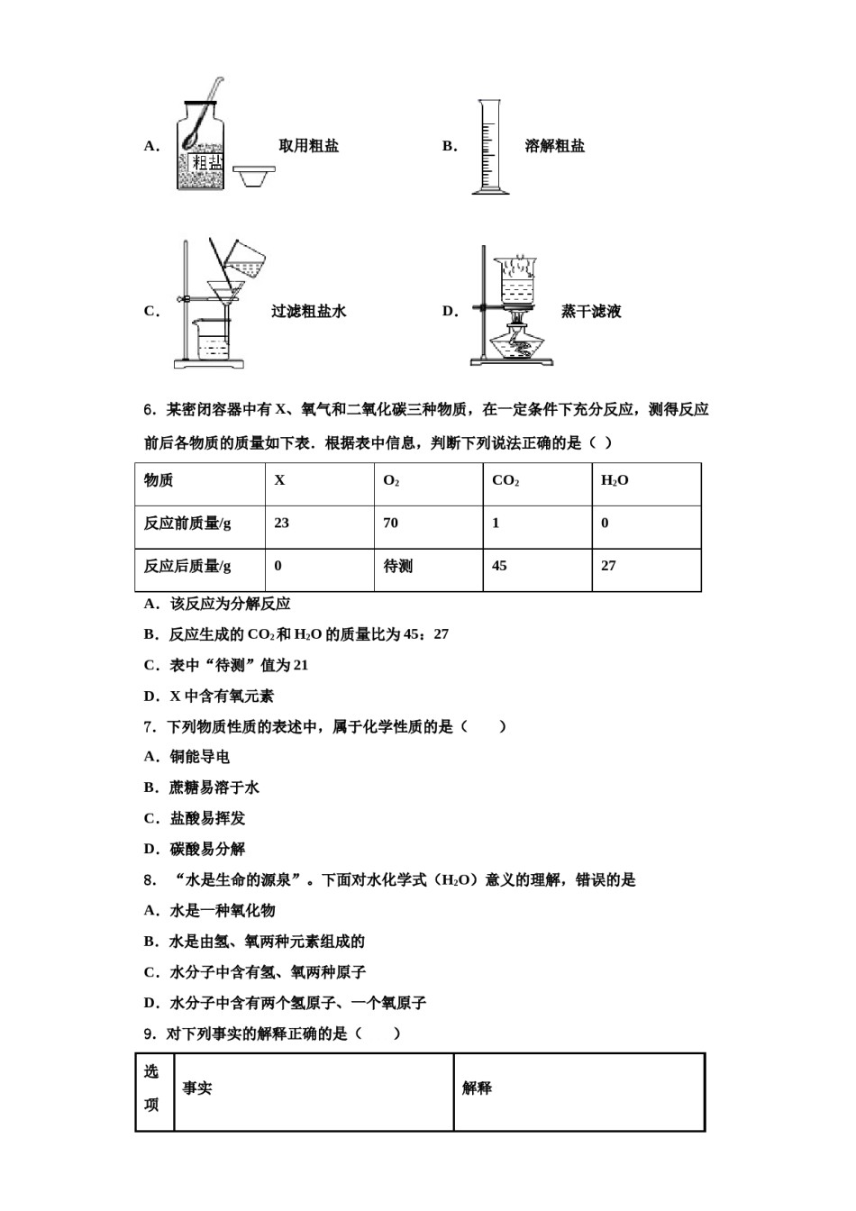 2023-2024学年湖北省黄梅县化学九年级第一学期期中学业水平测试试题含解析.doc_第2页