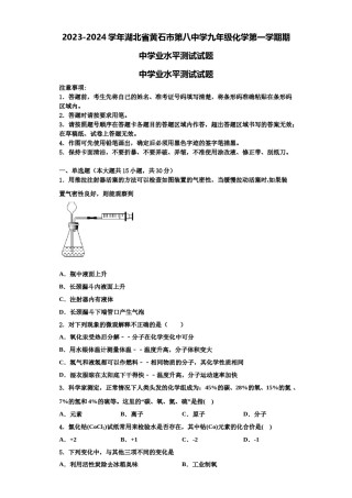 2023-2024学年湖北省黄石市第八中学九年级化学第一学期期中学业水平测试试题含解析.doc
