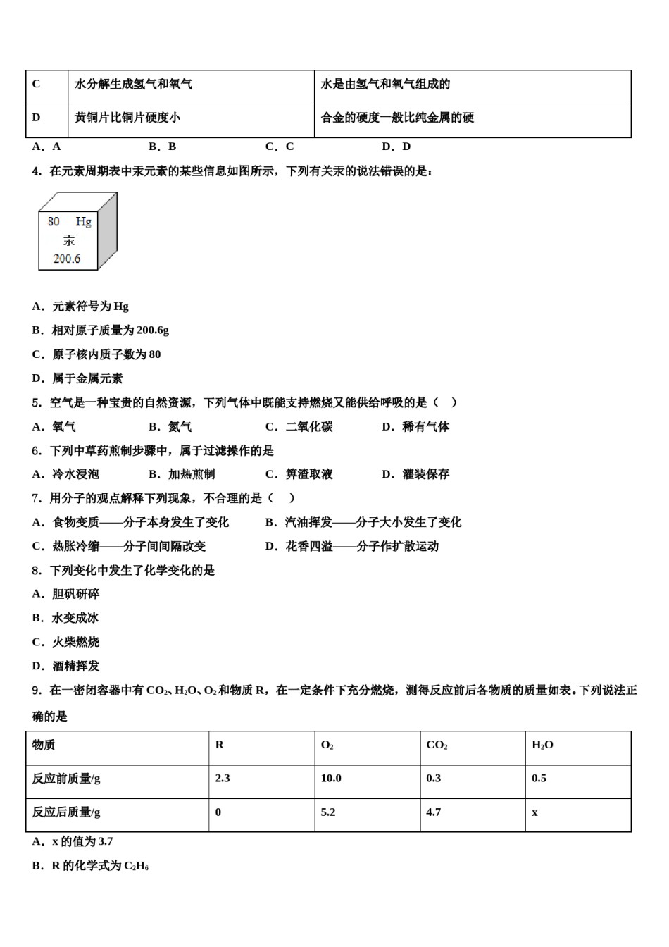 2023-2024学年湖北省黄石市第八中学化学九年级第一学期期末复习检测试题含解析.doc_第2页