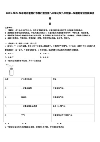 2023-2024学年湖北省黄石市黄石港区第八中学化学九年级第一学期期末监测模拟试题含解析.doc