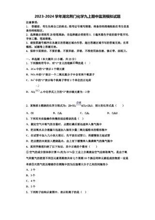 2023-2024学年湖北荆门化学九上期中监测模拟试题含解析.doc