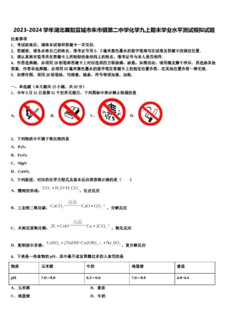 2023-2024学年湖北襄阳宜城市朱市镇第二中学化学九上期末学业水平测试模拟试题含解析.doc