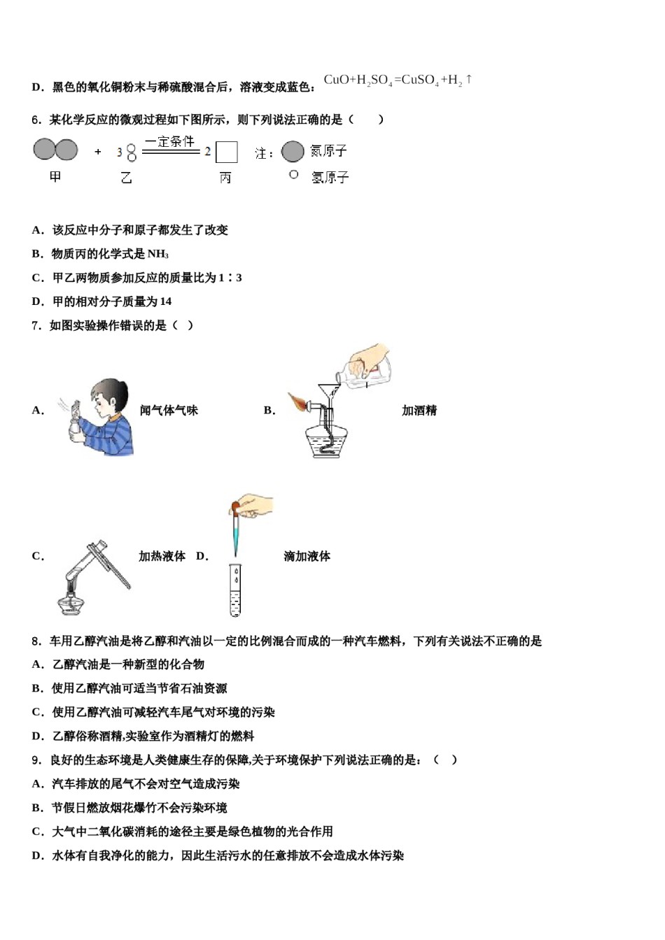 2023-2024学年湖南师大附中九年级化学第一学期期末学业水平测试试题含解析.doc_第2页