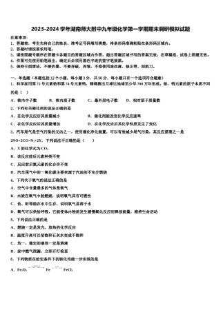 2023-2024学年湖南师大附中九年级化学第一学期期末调研模拟试题含解析.doc