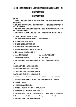 2023-2024学年湖南师大附中博才实验学校九年级化学第一学期期中联考试题含解析.doc