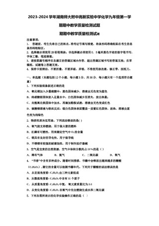 2023-2024学年湖南师大附中高新实验中学化学九年级第一学期期中教学质量检测试题含解析.doc