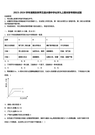 2023-2024学年湖南张家界五道水镇中学化学九上期末联考模拟试题含解析.doc