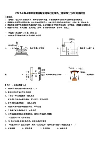 2023-2024学年湖南望城金海学校化学九上期末学业水平测试试题含解析.doc