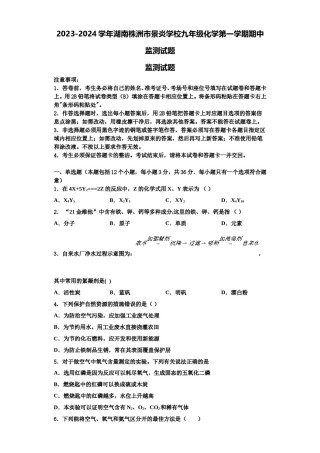2023-2024学年湖南株洲市景炎学校九年级化学第一学期期中监测试题含解析.doc