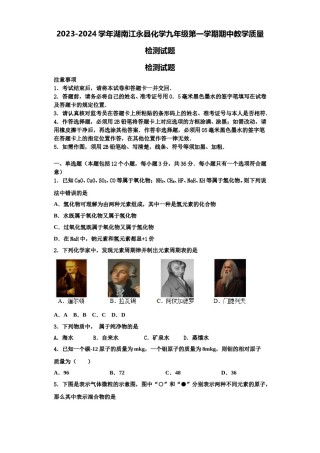 2023-2024学年湖南江永县化学九年级第一学期期中教学质量检测试题含解析.doc