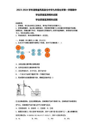 2023-2024学年湖南省凤凰皇仓中学九年级化学第一学期期中学业质量监测模拟试题含解析.doc