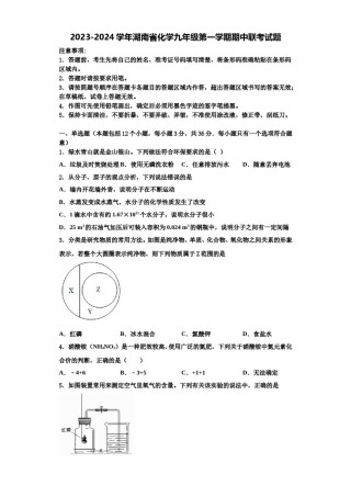 2023-2024学年湖南省化学九年级第一学期期中联考试题含解析.doc