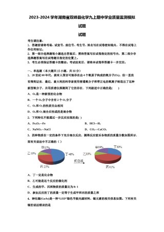 2023-2024学年湖南省双峰县化学九上期中学业质量监测模拟试题含解析.doc