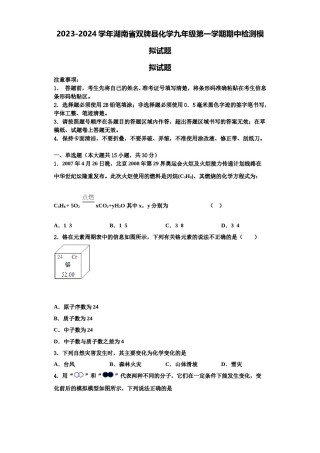 2023-2024学年湖南省双牌县化学九年级第一学期期中检测模拟试题含解析.doc