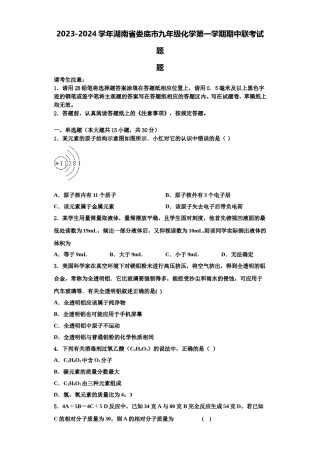 2023-2024学年湖南省娄底市九年级化学第一学期期中联考试题含解析.doc