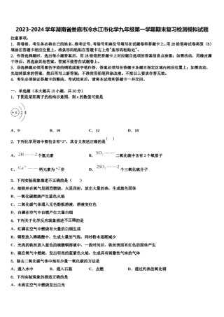 2023-2024学年湖南省娄底市冷水江市化学九年级第一学期期末复习检测模拟试题含解析.doc